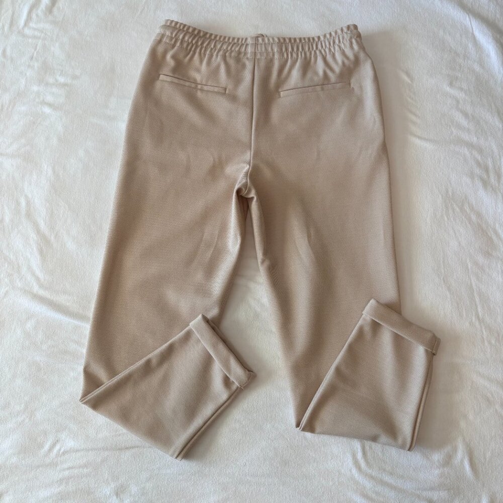 Zara Women’s Cream Tapered Joggers Size Medium Cuffed Hem Drawstring Trousers - Picture 2 of 6